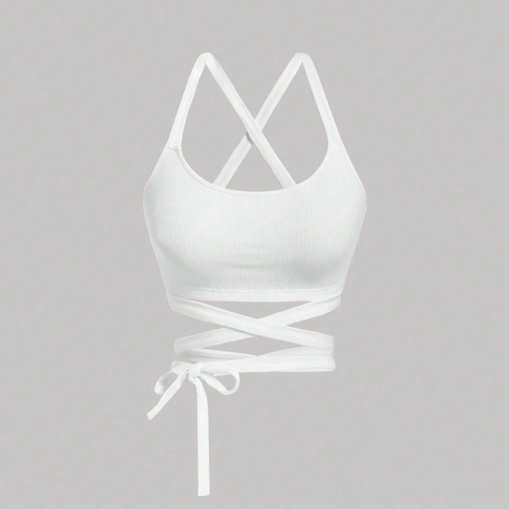 SHEIN White Ribbed Crisscross Wrap Crop Bralette